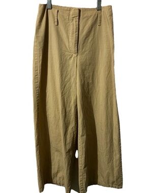 Mango MNG-Women’s Wide Leg Flat Front  Brown/ Tan Trouser Dress Pants Sz 1 XS
